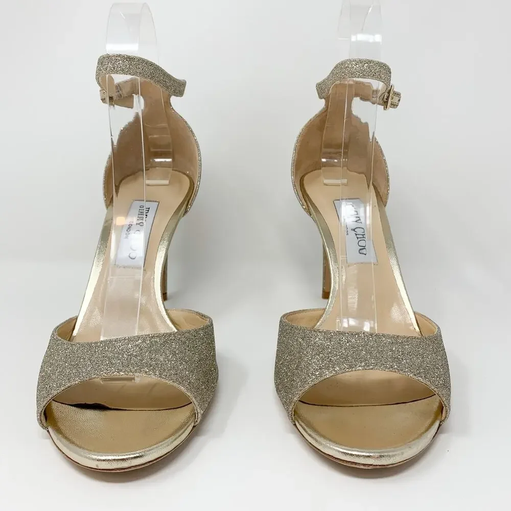 Jimmy Choo Annie 85 Platinum Ice Glitter Heels EU 40